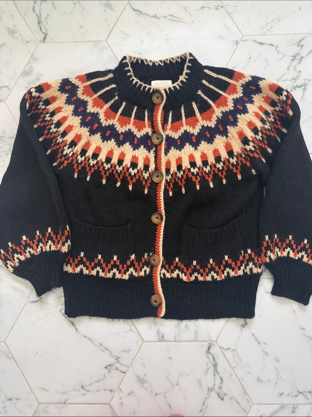 Doen Black Fair Isle Cardigan Small